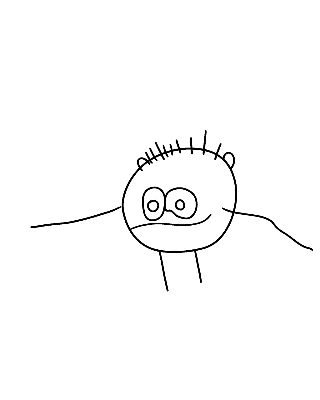 Clean coloring page made from a 3-year-old's crayon drawing of a person